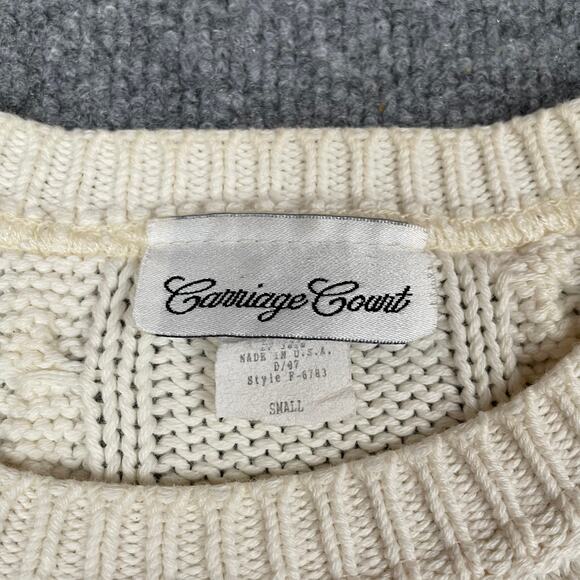 80s Vintage Cable Knit Ski Sweater Short Sleeve Floral Retro - Size S - Picture 3 of 7